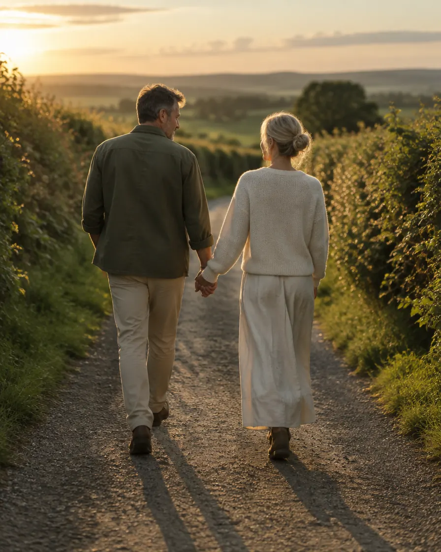 couple walking in low sun