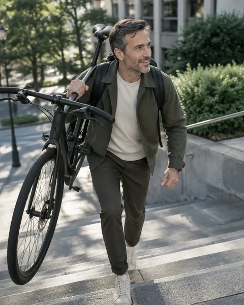 carrying a bike up city steps