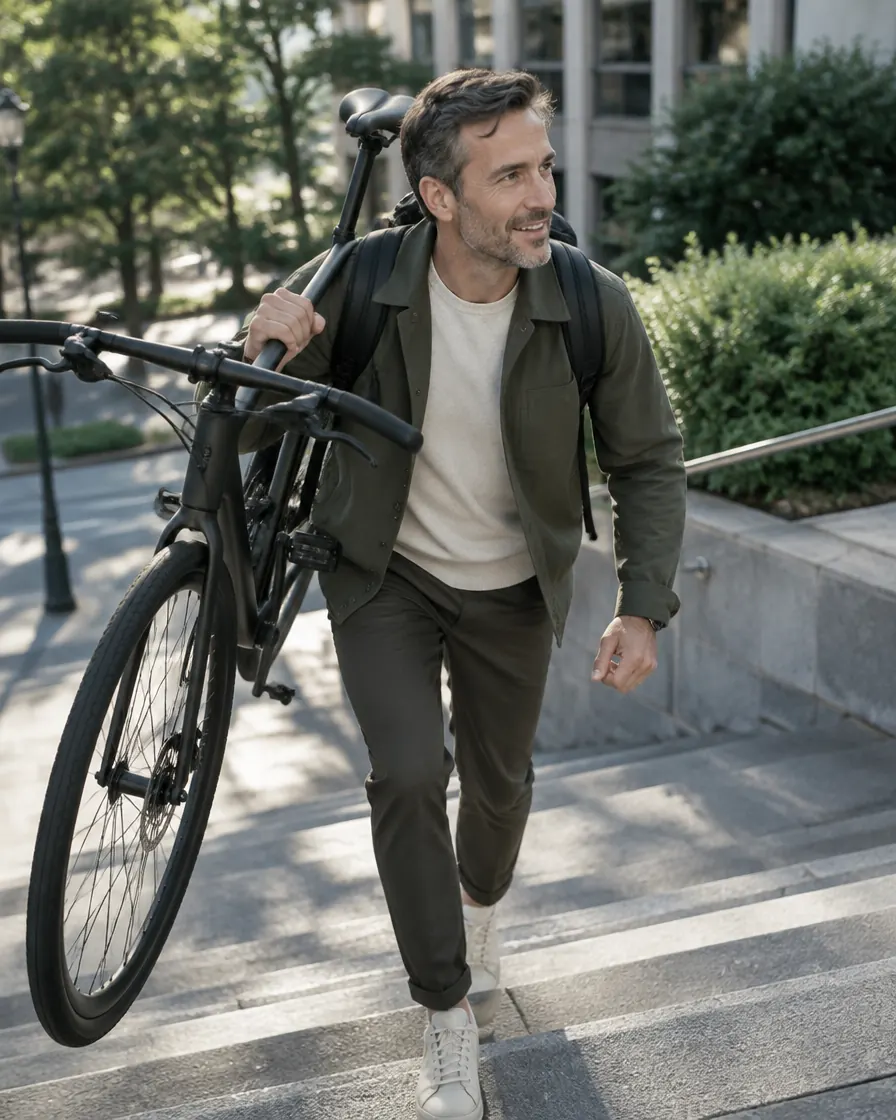 carrying a bike up city steps