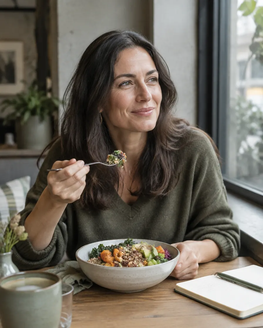 enjoying a grain bowl