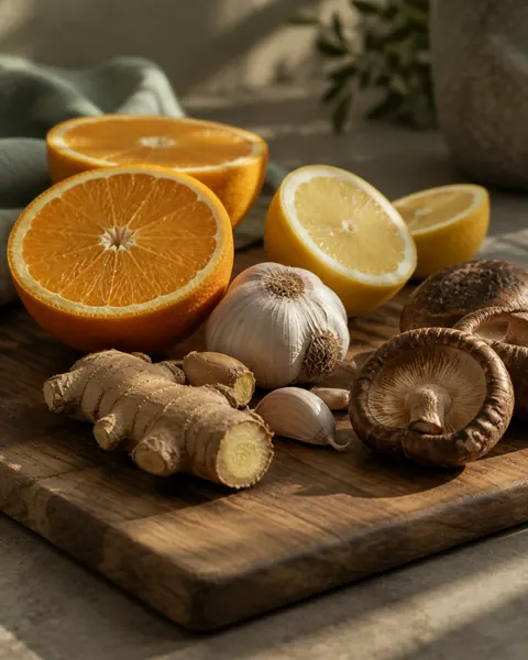 citrus, garlic, ginger and mushrooms