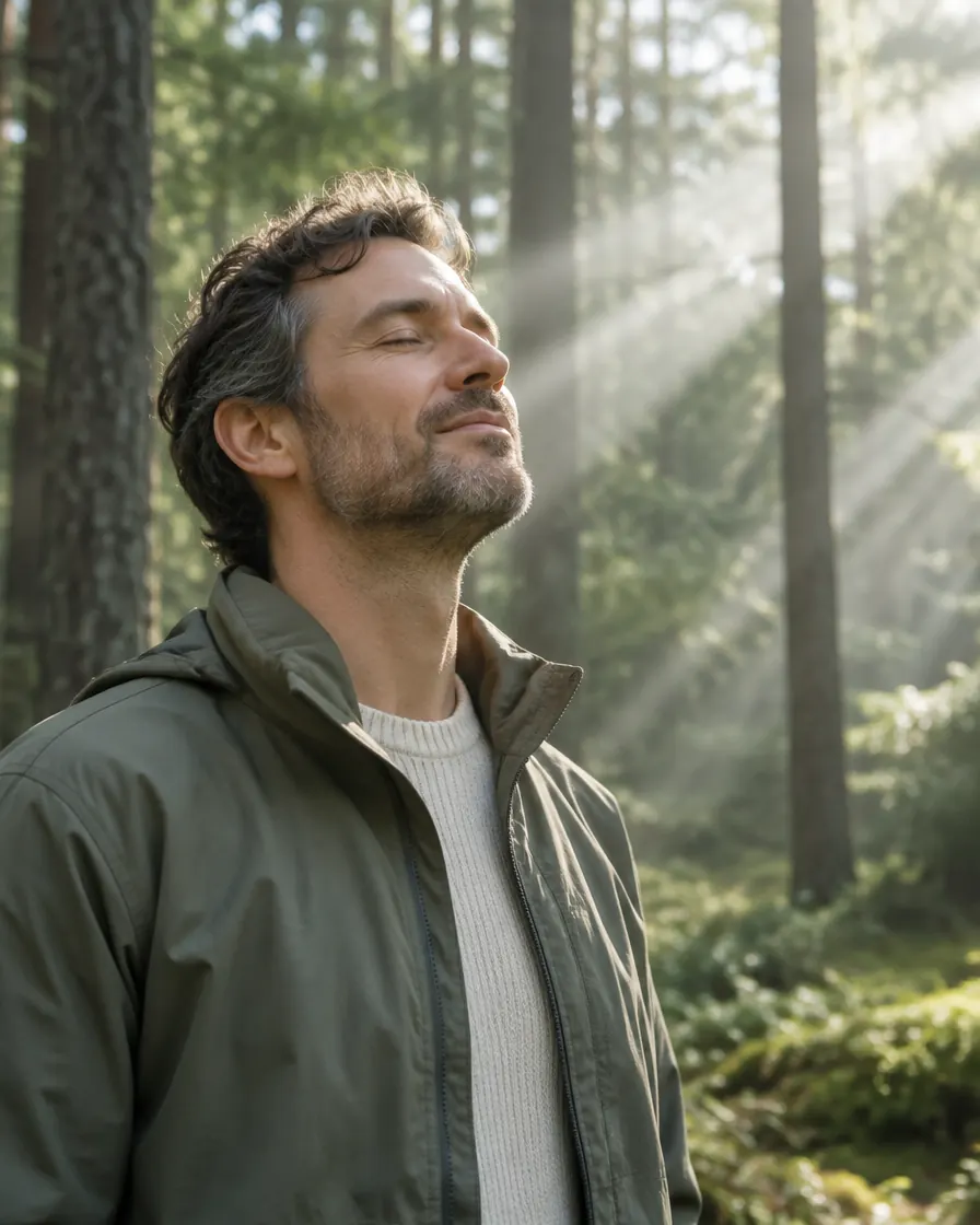 deep breath in a pine forest
