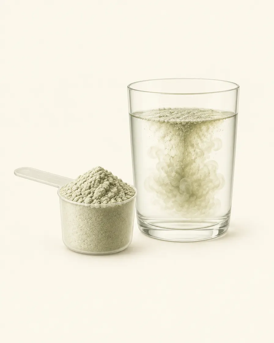 powder scoop dissolving in water illustration