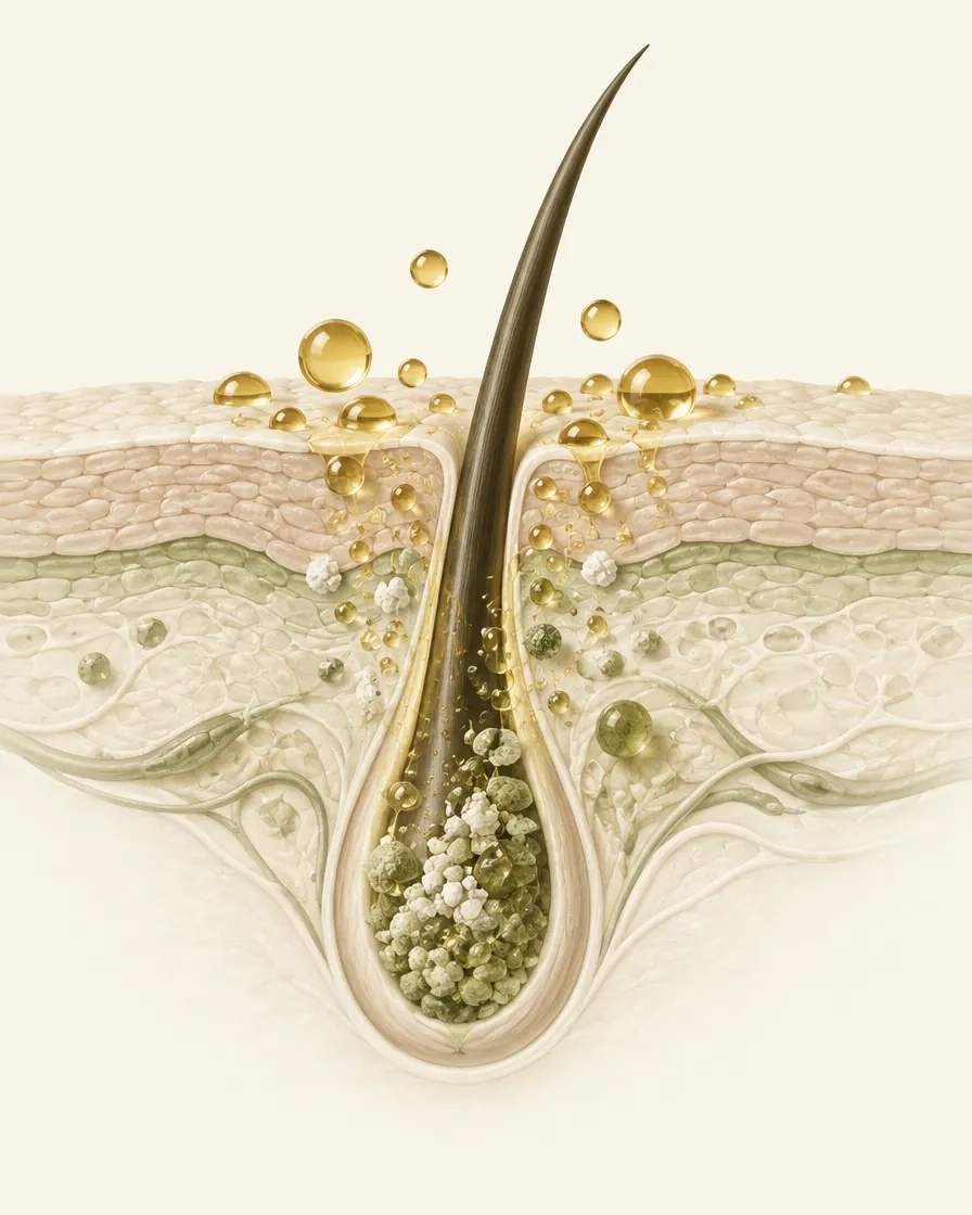 plant oil absorbing into scalp illustration