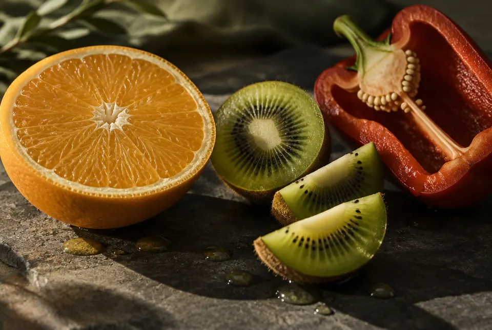 orange, kiwi and red pepper