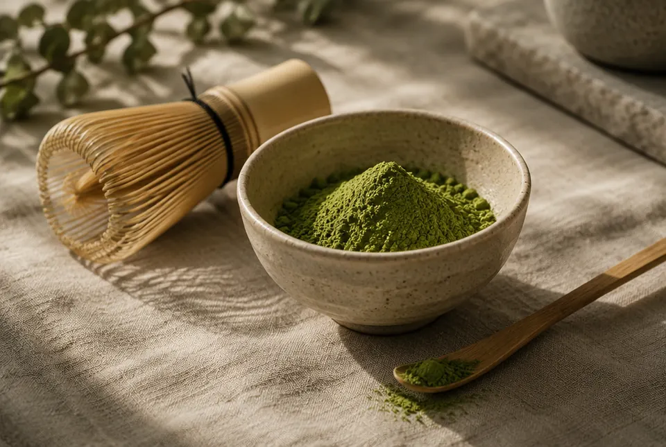 matcha with a bamboo whisk