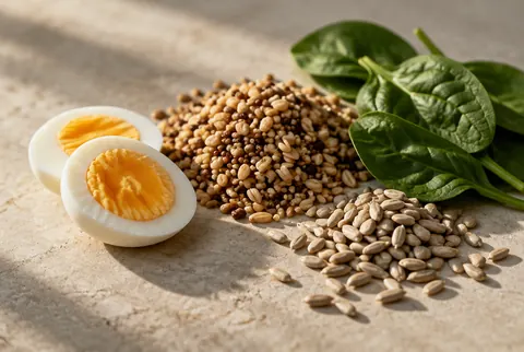 egg, whole grains, spinach and seeds