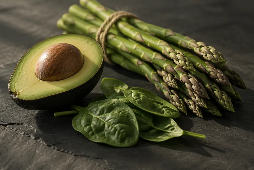 avocado, asparagus and spinach