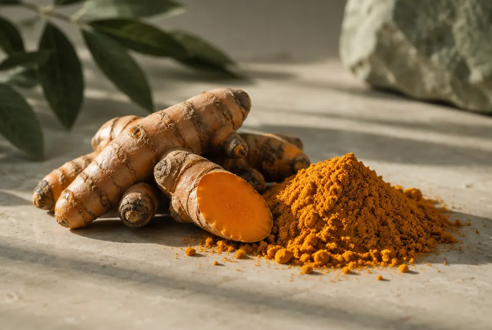 fresh turmeric root and powder