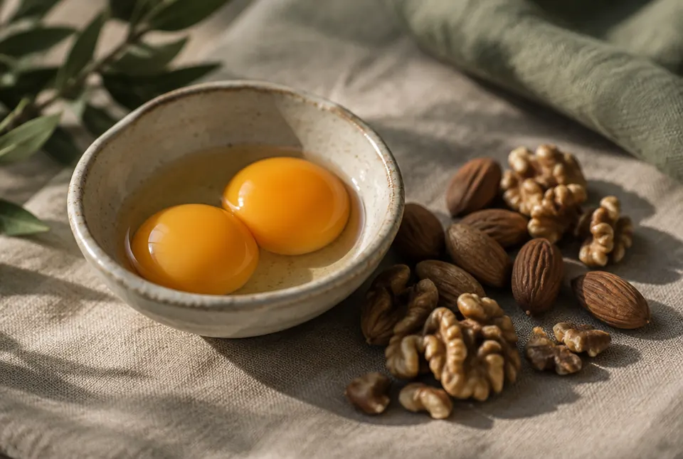 egg yolks, almonds and walnuts