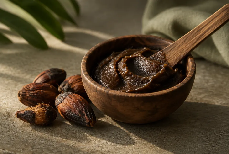 batana oil paste in a wooden bowl