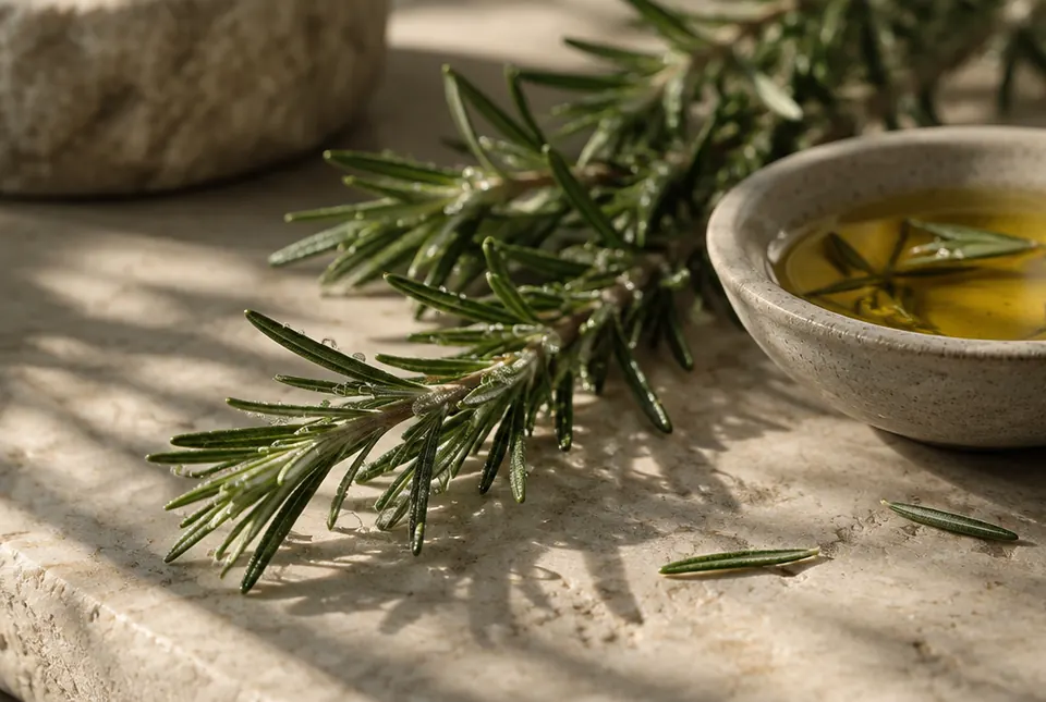 rosemary sprigs and infused oil