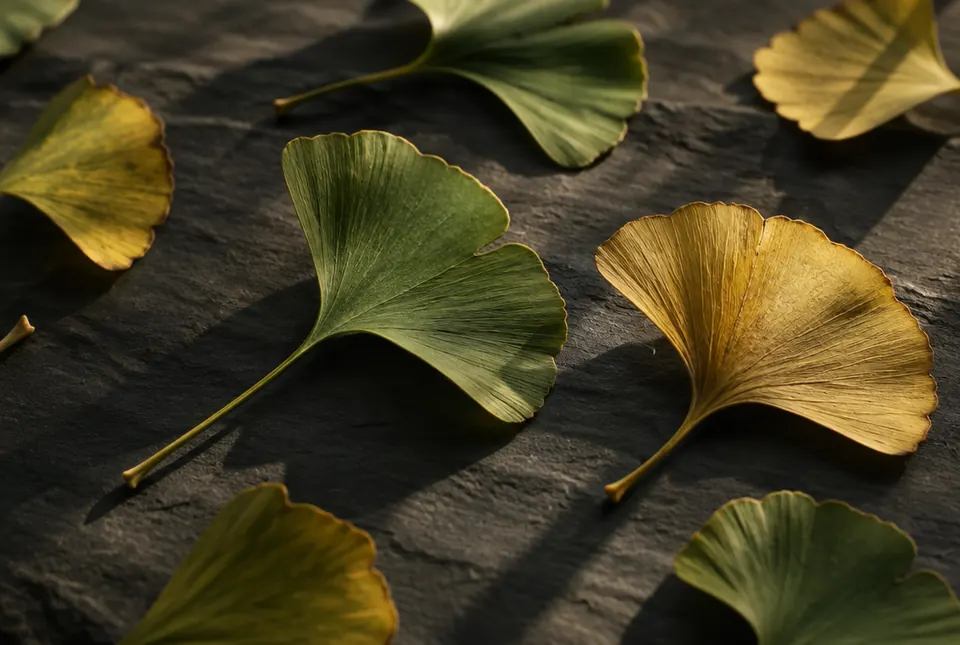 green and golden ginkgo leaves