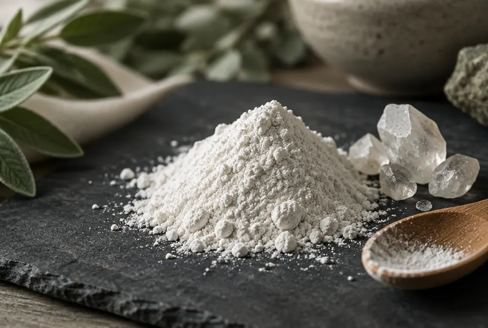 white powder and crystals on slate