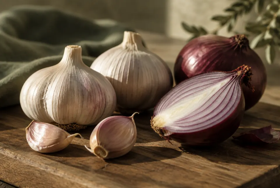 garlic and red onion