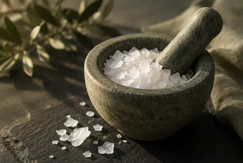 MSM crystals in a stone mortar