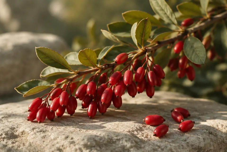 barberry branch with red berries
