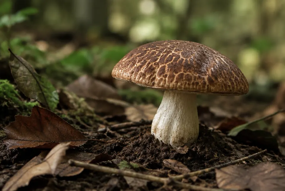 tiger milk mushroom in forest soil