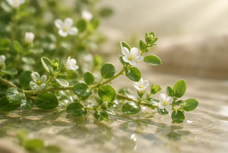 small-leafed bacopa plant in shallow water