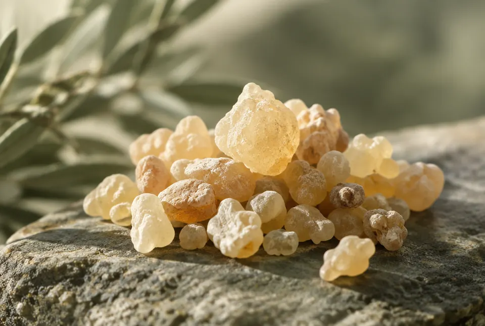 frankincense resin tears on a stone