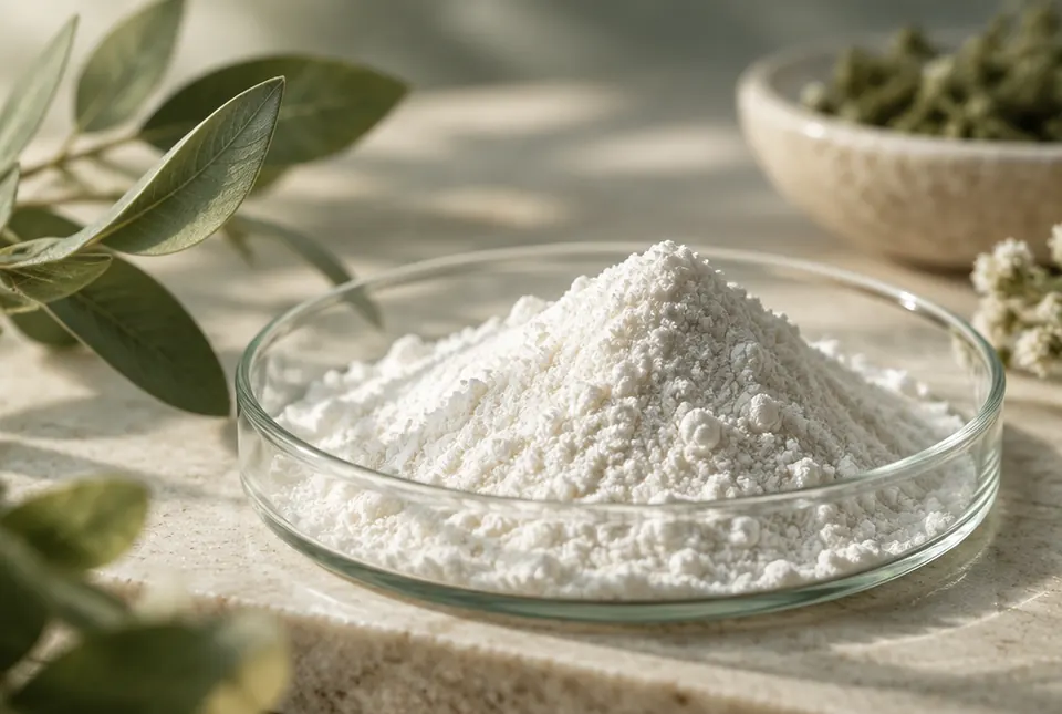 fine white powder in a glass petri dish