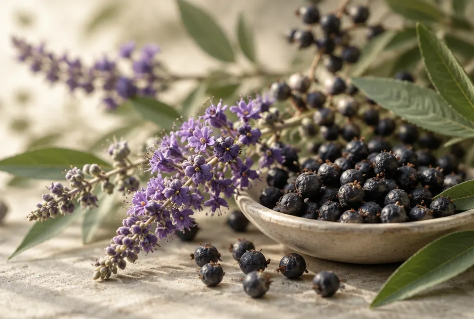 dark chaste tree berries and purple flowers