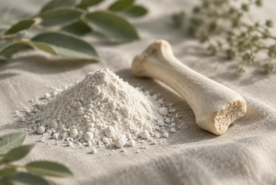 white powder beside a smooth bone fragment on linen