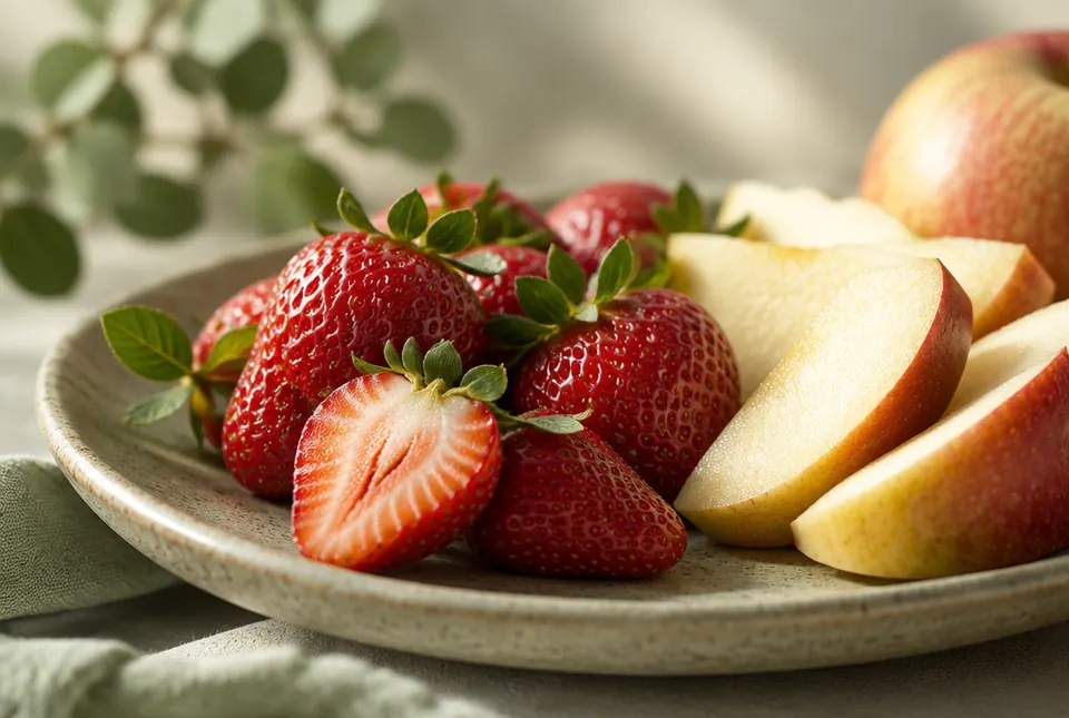 fresh strawberries and apple slices