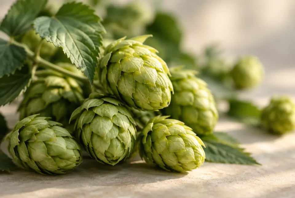 fresh green hop cones