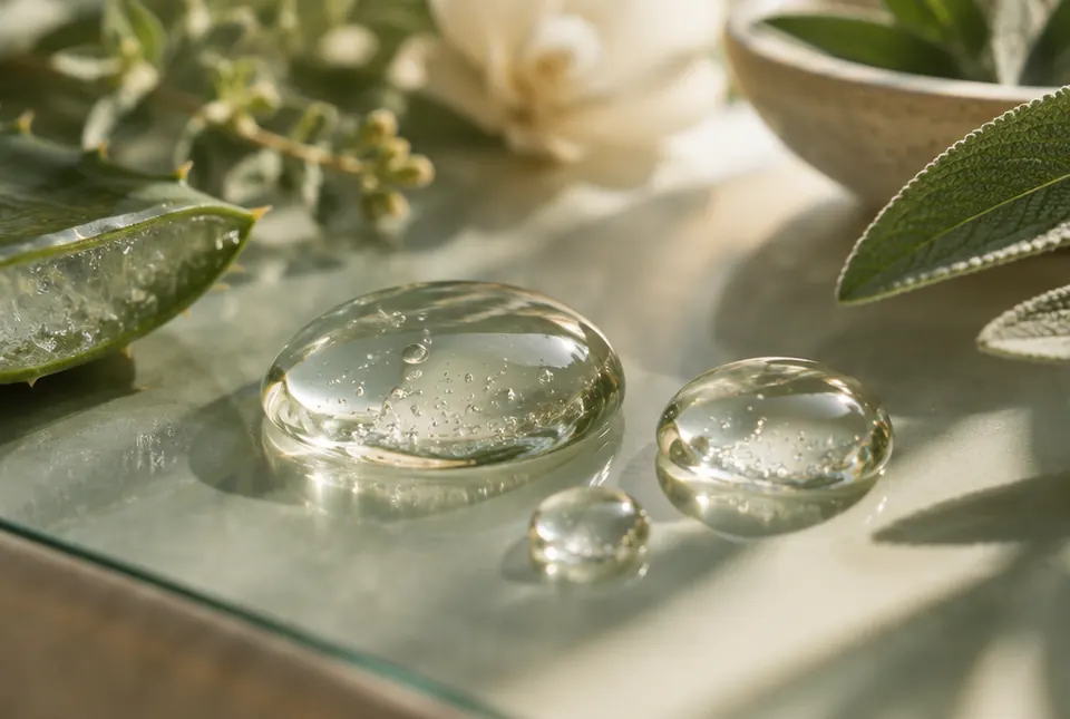 clear gel droplets on glass