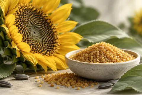 sunflower head and golden lecithin granules