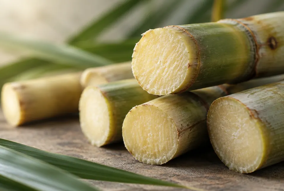 cut sugar cane stalks