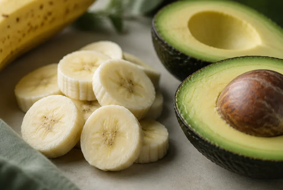 sliced bananas and avocado halves