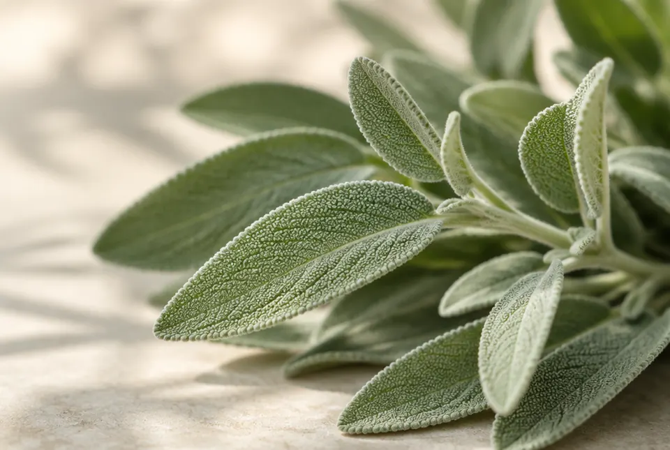 fresh silver-green sage leaves