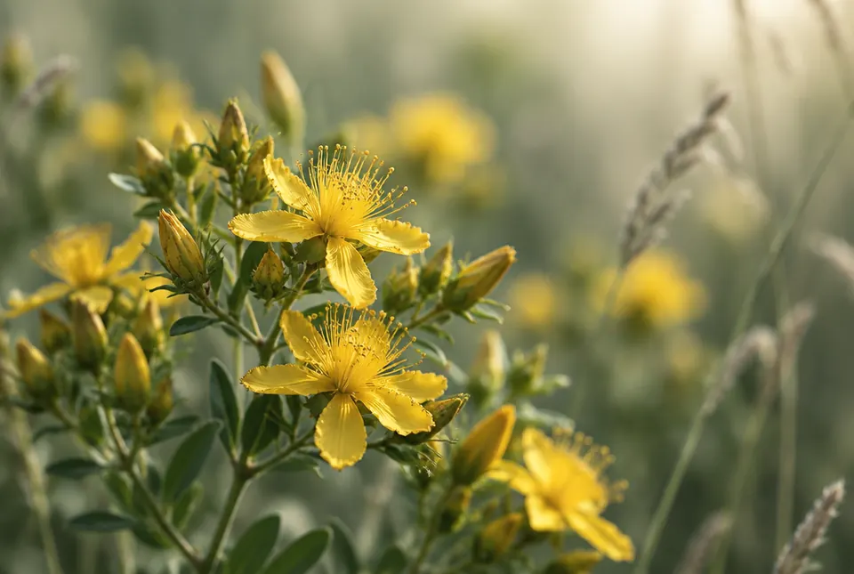 yellow St Johns wort flowers in a meadow