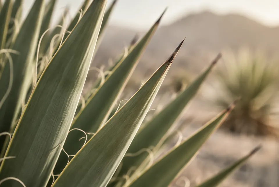 spiky yucca leaves in desert light