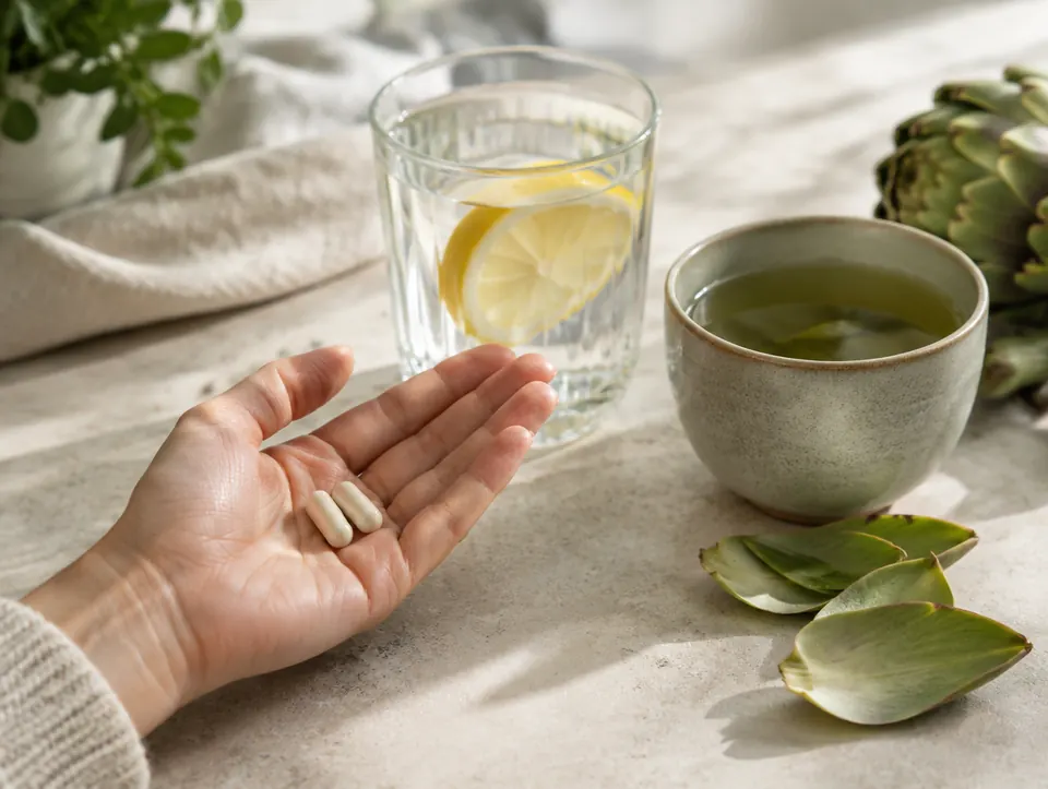 capsules with lemon water and green tea