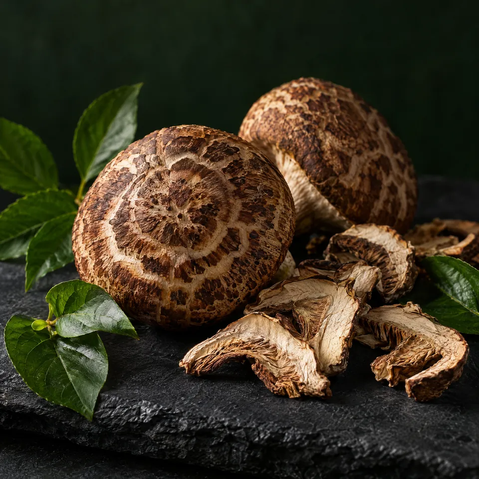 Tiger milk mushroom on dark slate