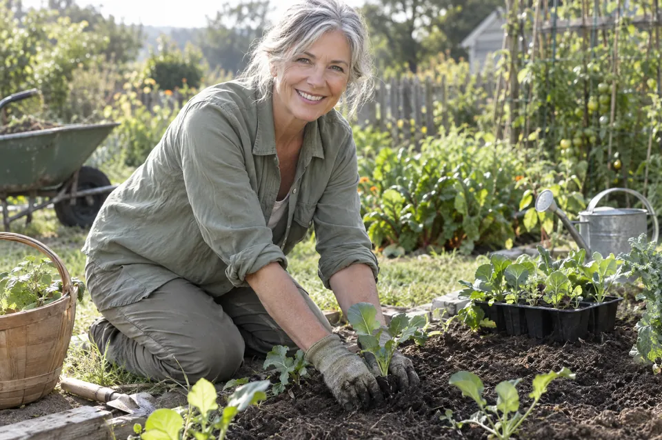 A woman in her sixties gardening